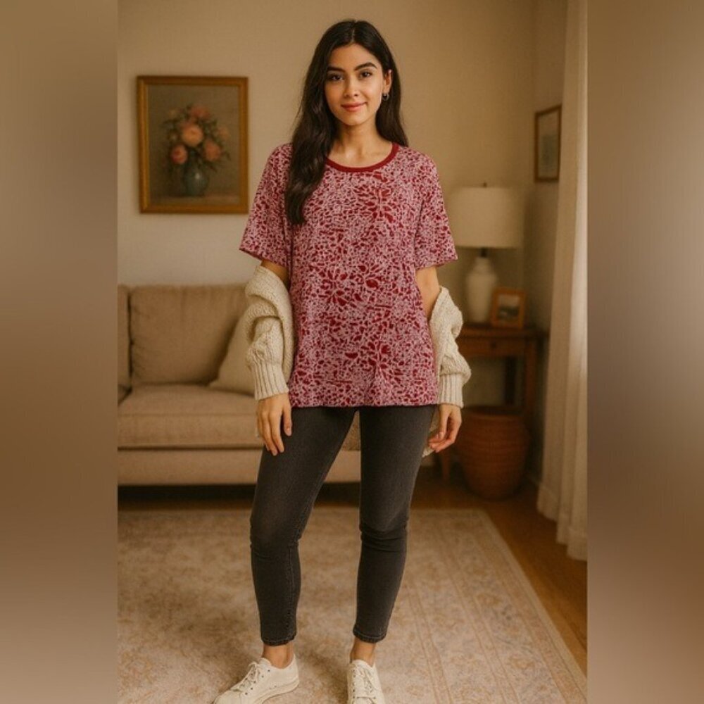 We The Free Free People Teddy Velvet Tee Maroon Short Sleeve Top XS - Picture 10 of 10